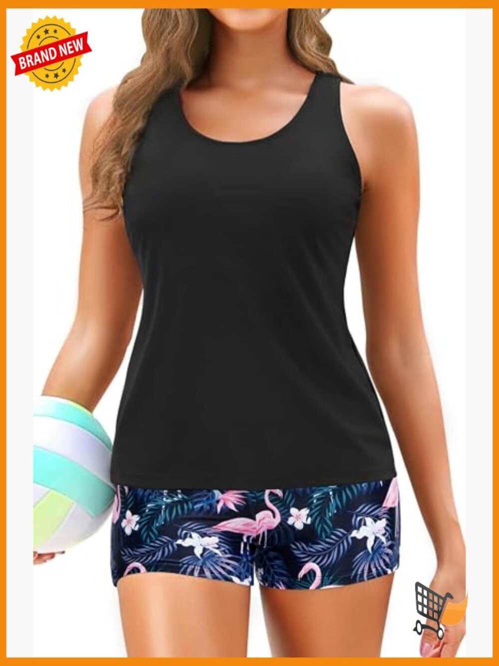 3 Piece Tankini Set with Boy Shorts and Tank Top Modest Swimwear